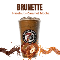 7 Brew Brunette Original – hazelnut and caramel mocha signature coffee drink.