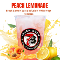 Lemonades 11 7 Brew Peach Lemonade — sun-ripe peach sweetness with bright lemon snap; served over ice.