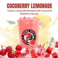 Lemonades 5 Cocoberry Lemonade combining creamy coconut and sweet berry flavors with fresh lemonade, served iced for a smooth, tropical refreshment.