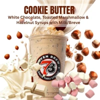 A creamy Cookie Butter Latte or Breve made with rich espresso, white chocolate, toasted marshmallow & hazelnut flavors, steamed milk or breve, and a smooth, indulgent finish.