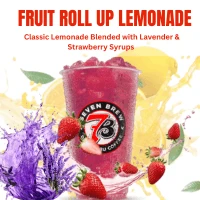 Lemonades 2 Fruit Roll-Up Lemonade made with a citrus lemonade base infused with sweet strawberry and delicate lavender flavors, served over ice with a bright, colorful appearance.
