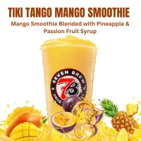 Smoothies 3 Tiki Tango mango smoothie with mango, pineapple, and passion fruit, tropical fruit smoothie with refreshing island flavors.