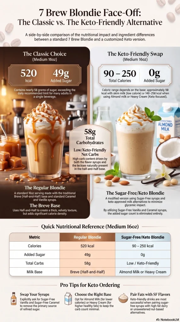 7 Brew Blondie classic versus keto friendly nutrition comparison chart