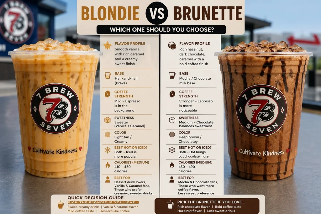 7 Brew Blondie versus Brunette flavor and ingredient comparison chart